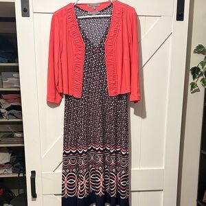 Danny & Nicole Navy Polka Dot Dress with Coral Accent